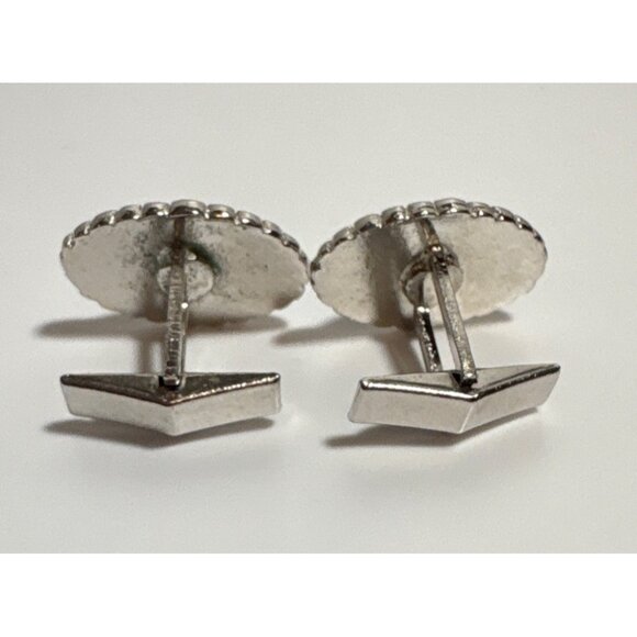 Vintage Silver Tone Black Onyx Cufflinks Oval Fathers Day Intricate Details - Picture 5 of 5